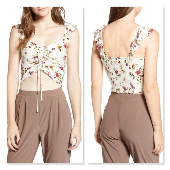 NEW Wayf Calais Floral Print Crop Top Sz Small - Picture 1 of 8